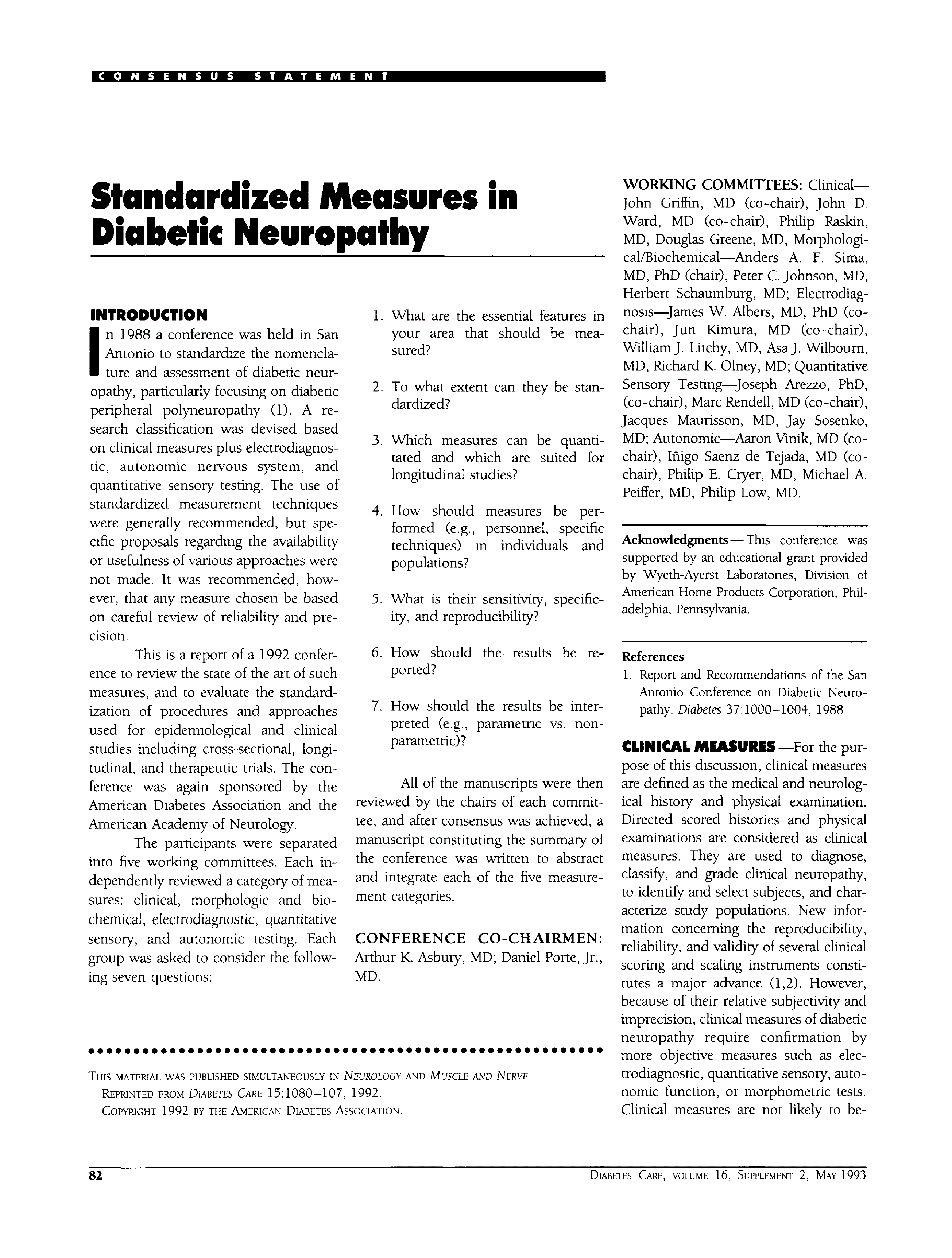 First page of Standardized Measures in Diabetic Neuropathy