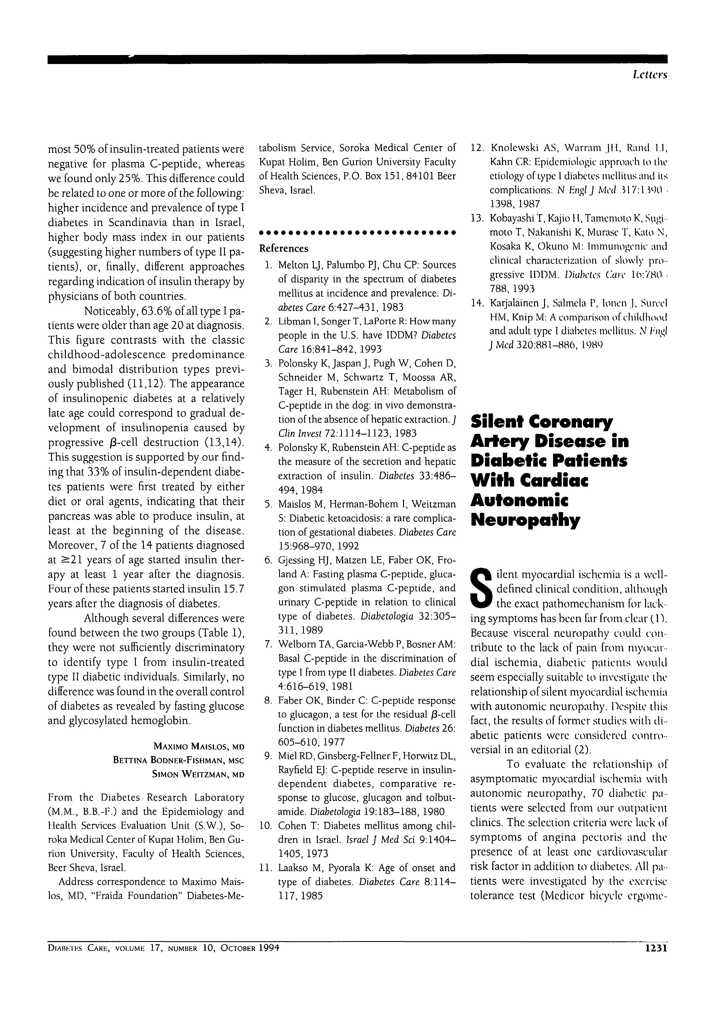 First page of Silent Coronary Artery Disease in Diabetic Patients With Cardiac Autonomic Neuropathy