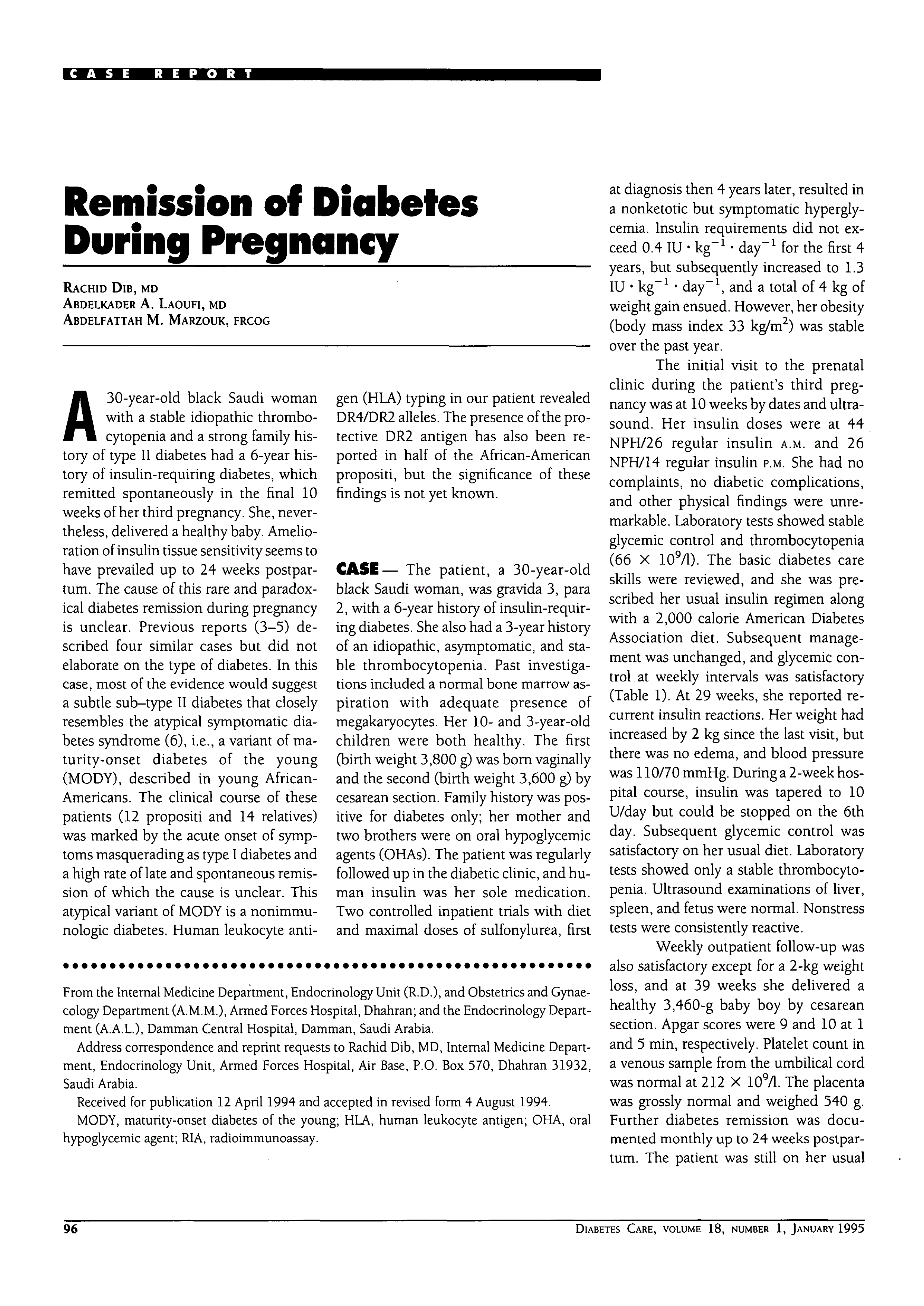 First page of Remission of Diabetes During Pregnancy