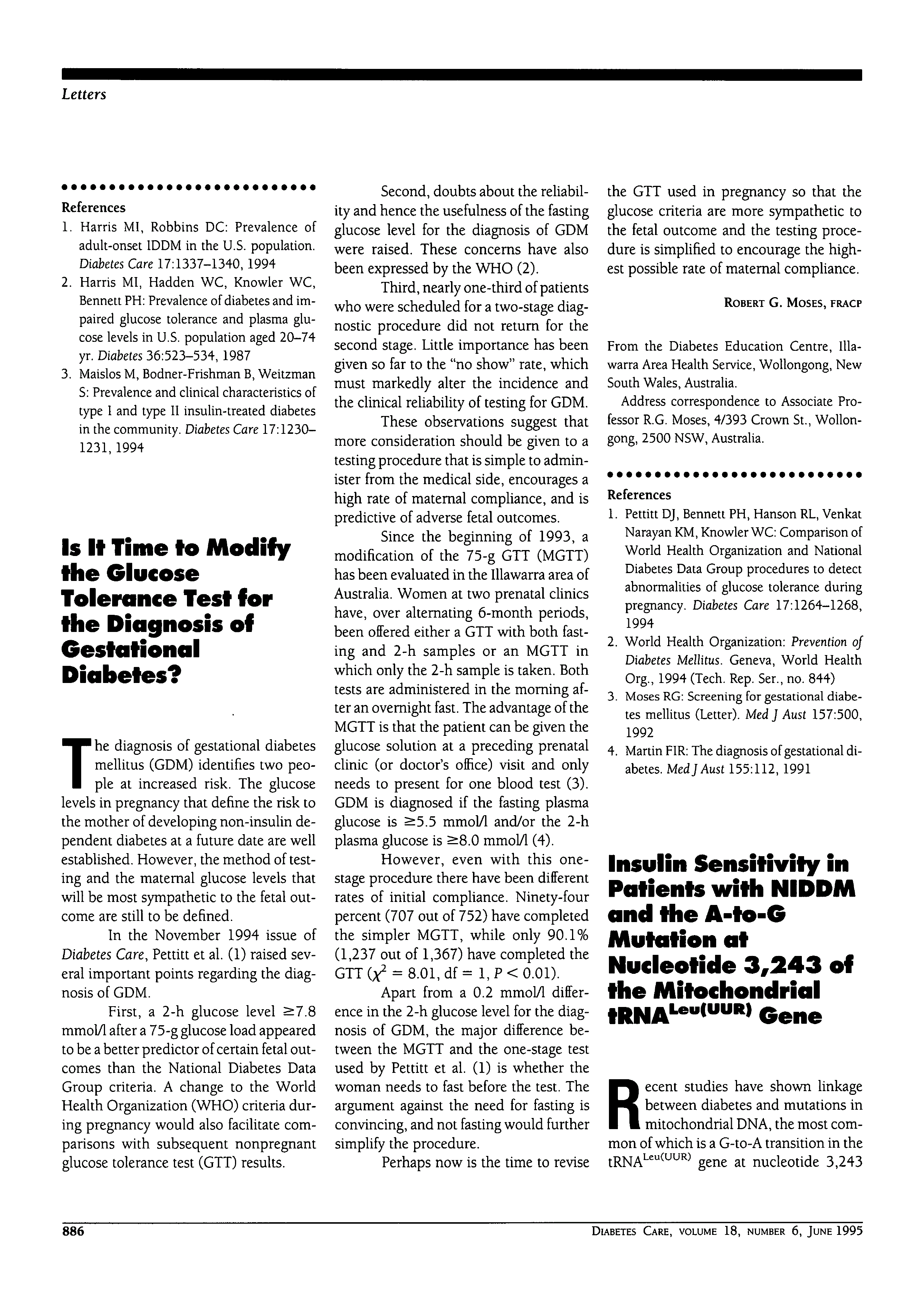 First page of Insulin Sensitivity in Patients with NIDDM and the A-to-G Mutation at Nucleotide 3,243 of the Mitochondrial IRNA<sup>Leu(UUR)</sup> Gene