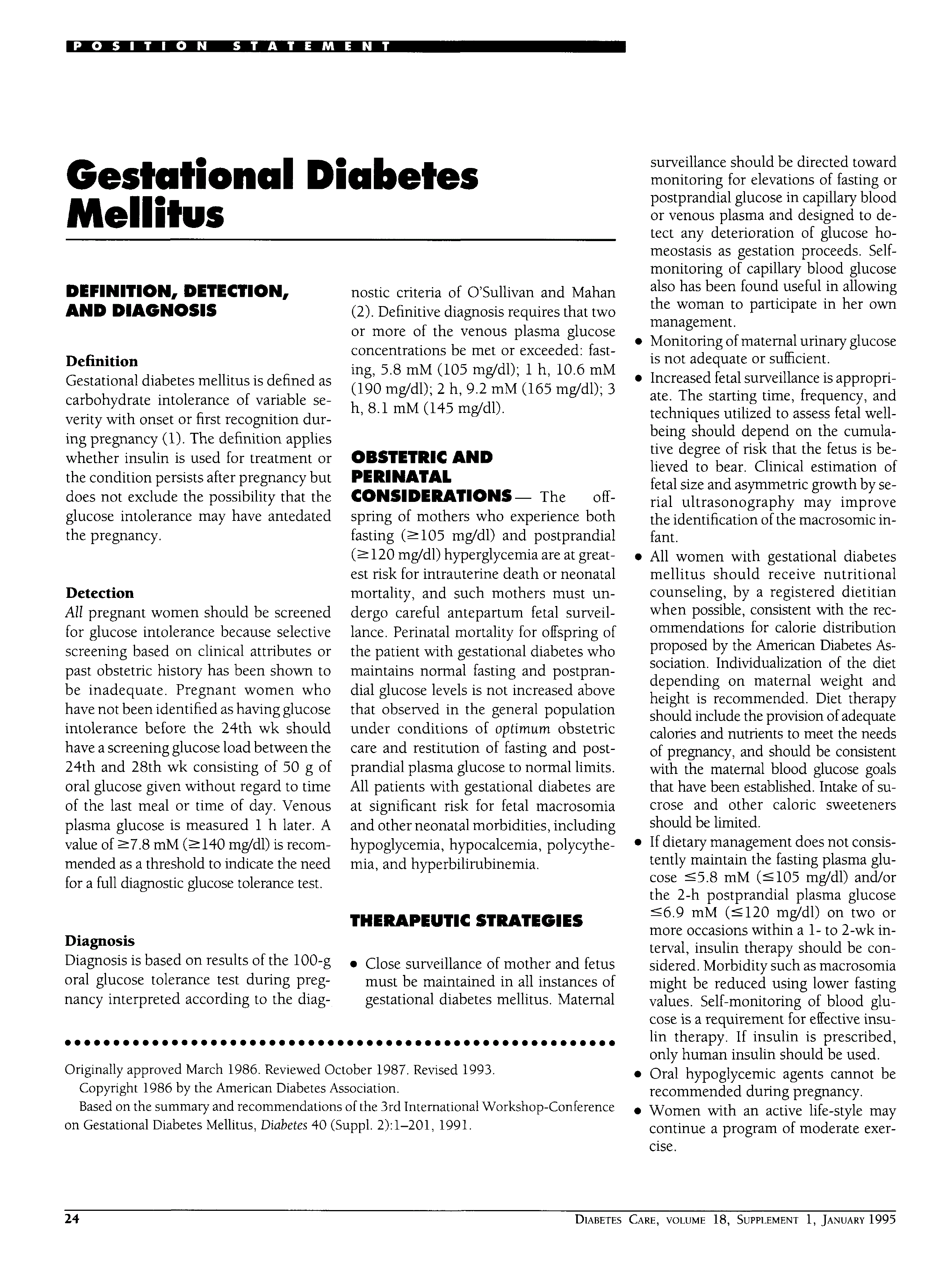 Gestational Diabetes Mellitus | Diabetes Care | American Diabetes ...