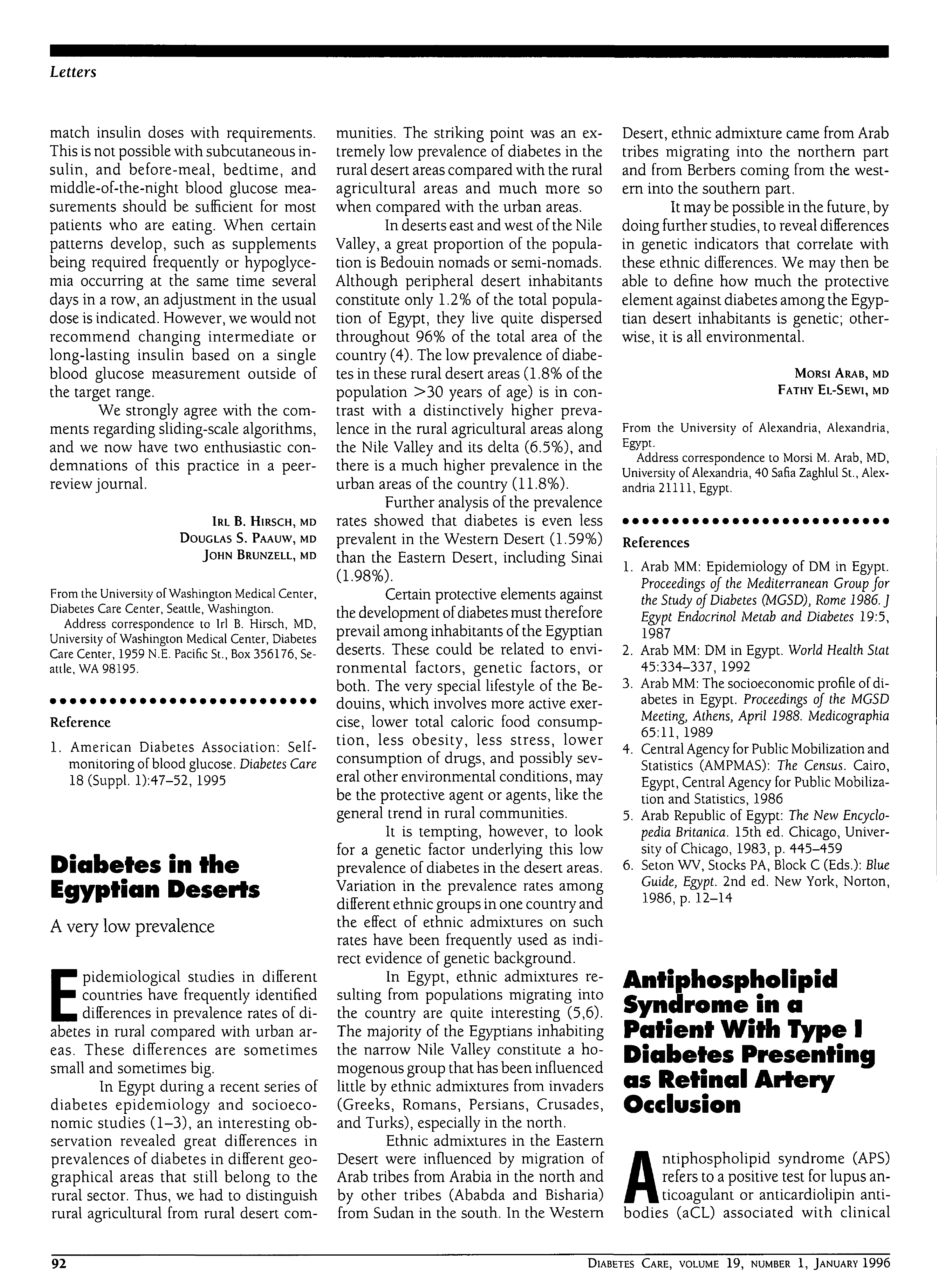 First page of Diabetes in the Egyptian Deserts: A very low prevalence