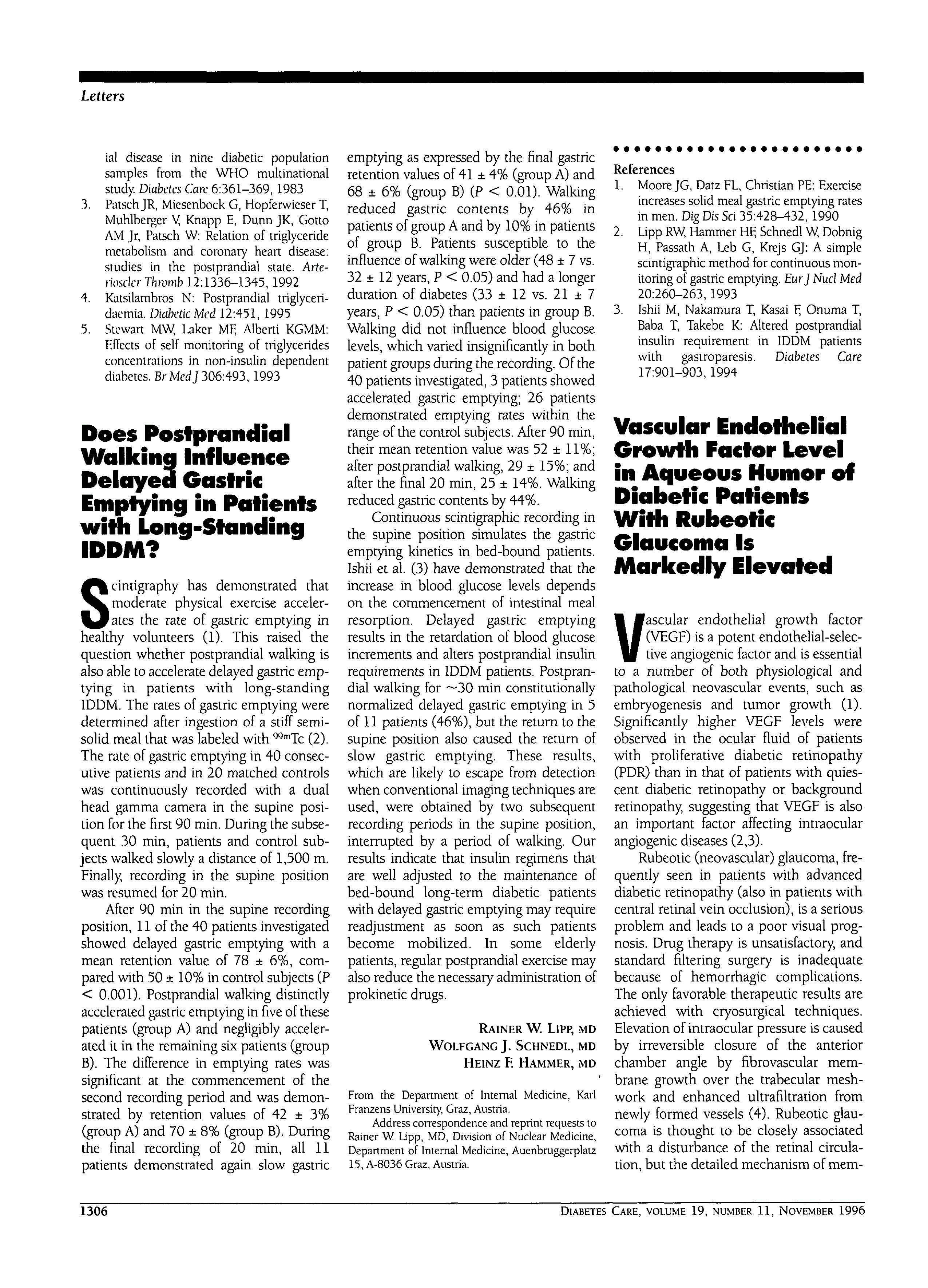 First page of Does Postprandial Walking Influence Delayed Gastric Emptying in Patients with Long-Standing IDDM?