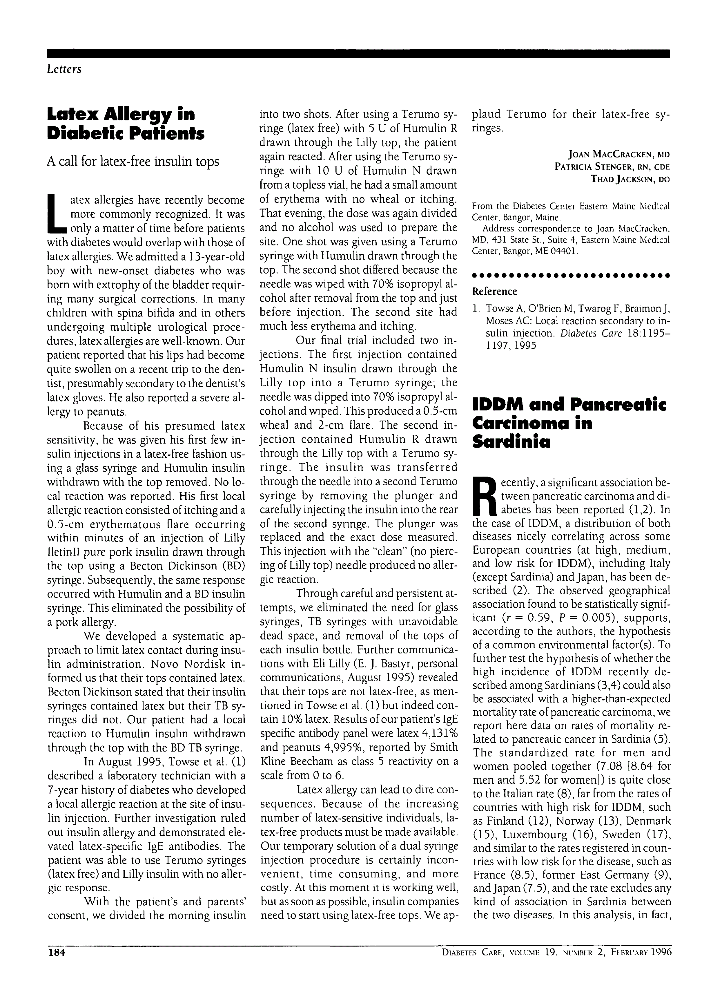 First page of Latex Allergy in Diabetic Patients: A call for latex-free insulin tops
