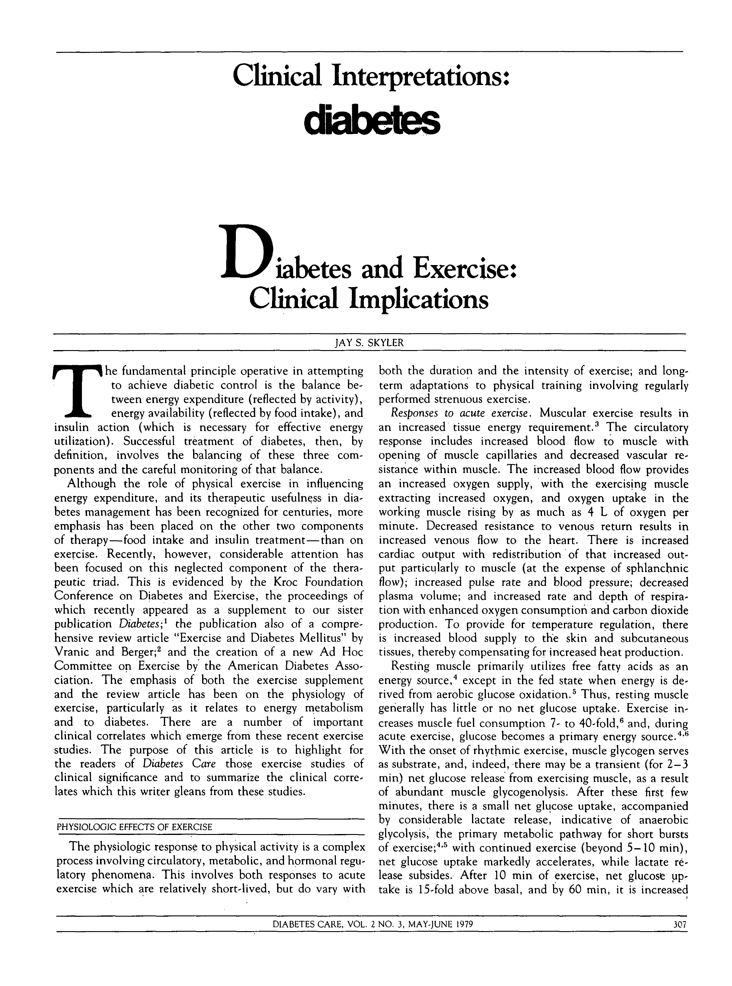 First page of Diabetes and Exercise: Clinical Implications