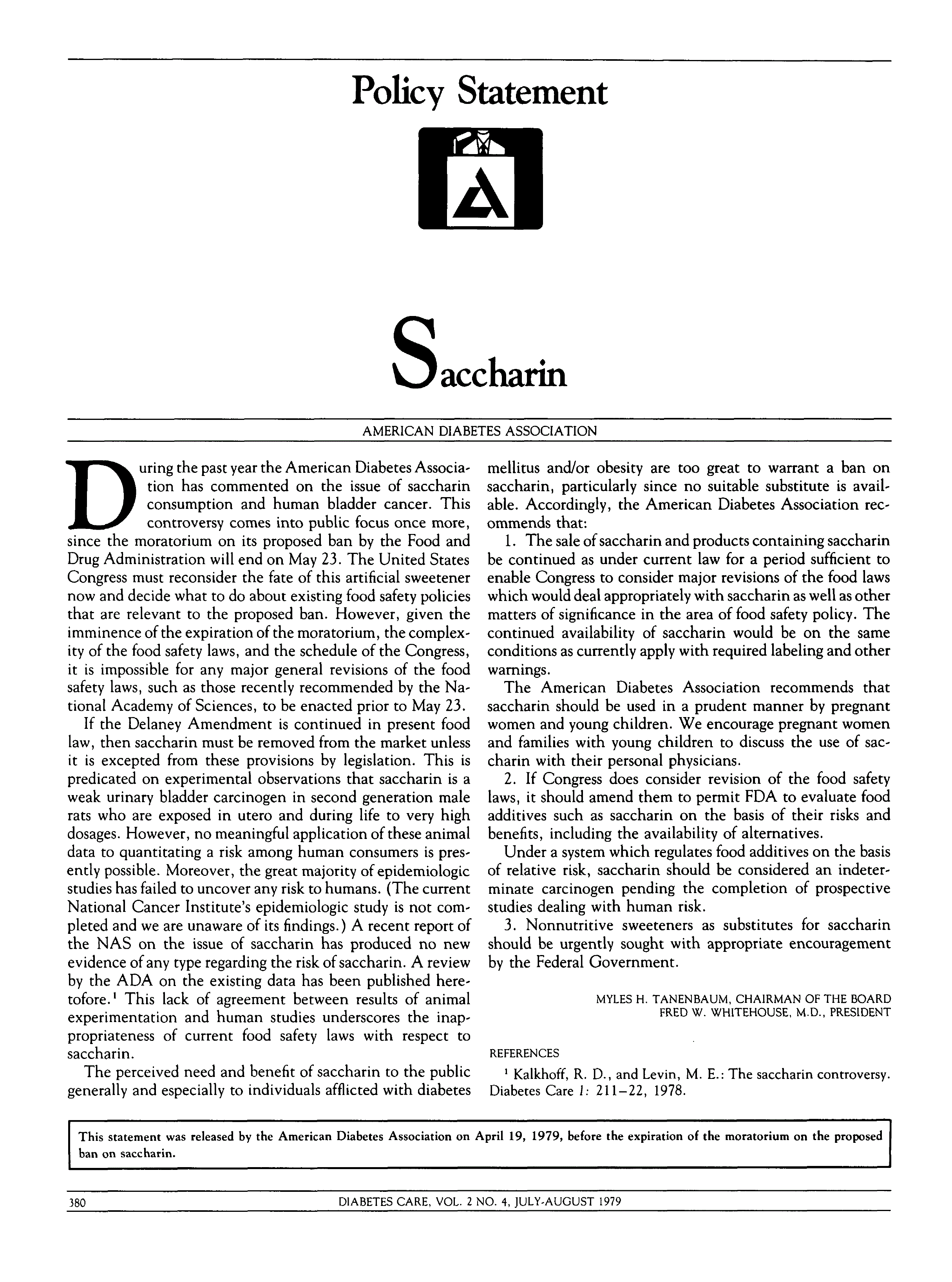 Saccharin Diabetes Care American Diabetes Association