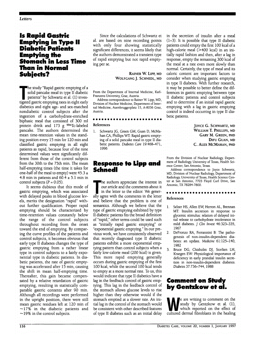 First page of Is Rapid Gastric Emptying in Type II Diabetic Patients Emptying the Stomach in Less Time Than in Normal Subjects?