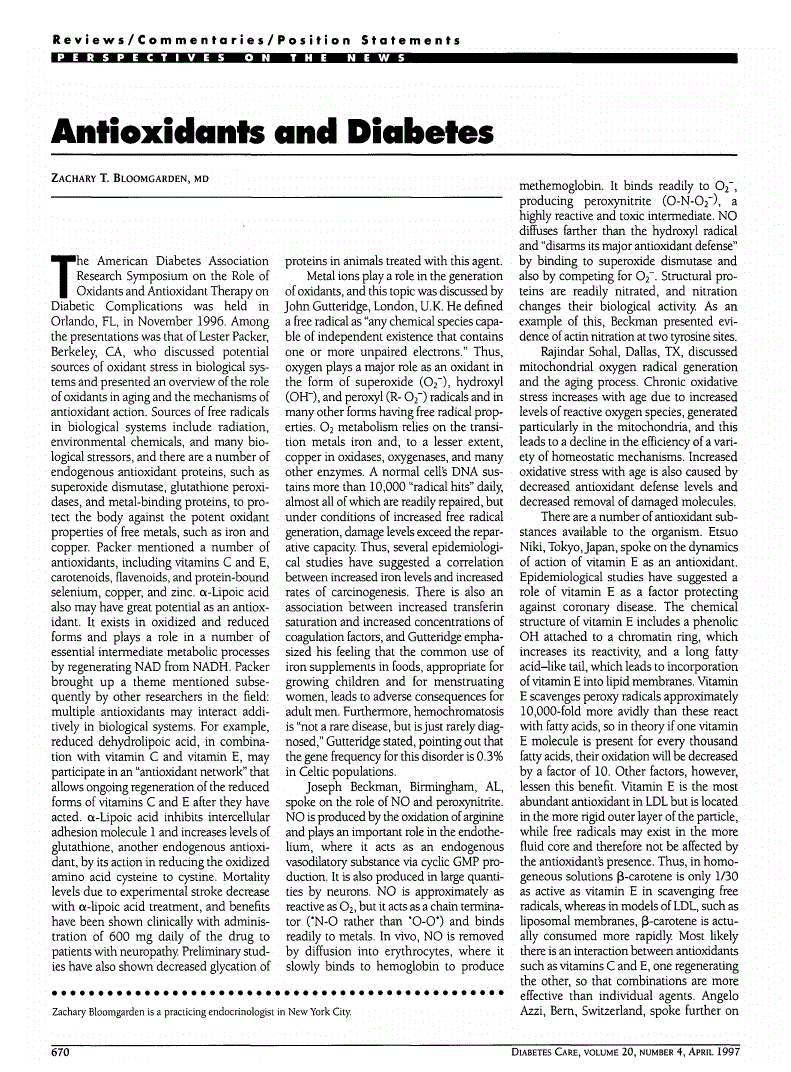First page of Antioxidants and Diabetes
