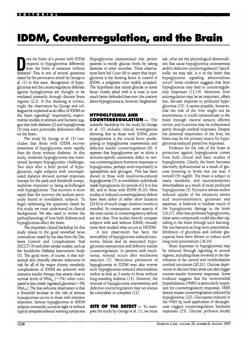 First page of IDDM, Counterregulation, and the Brain