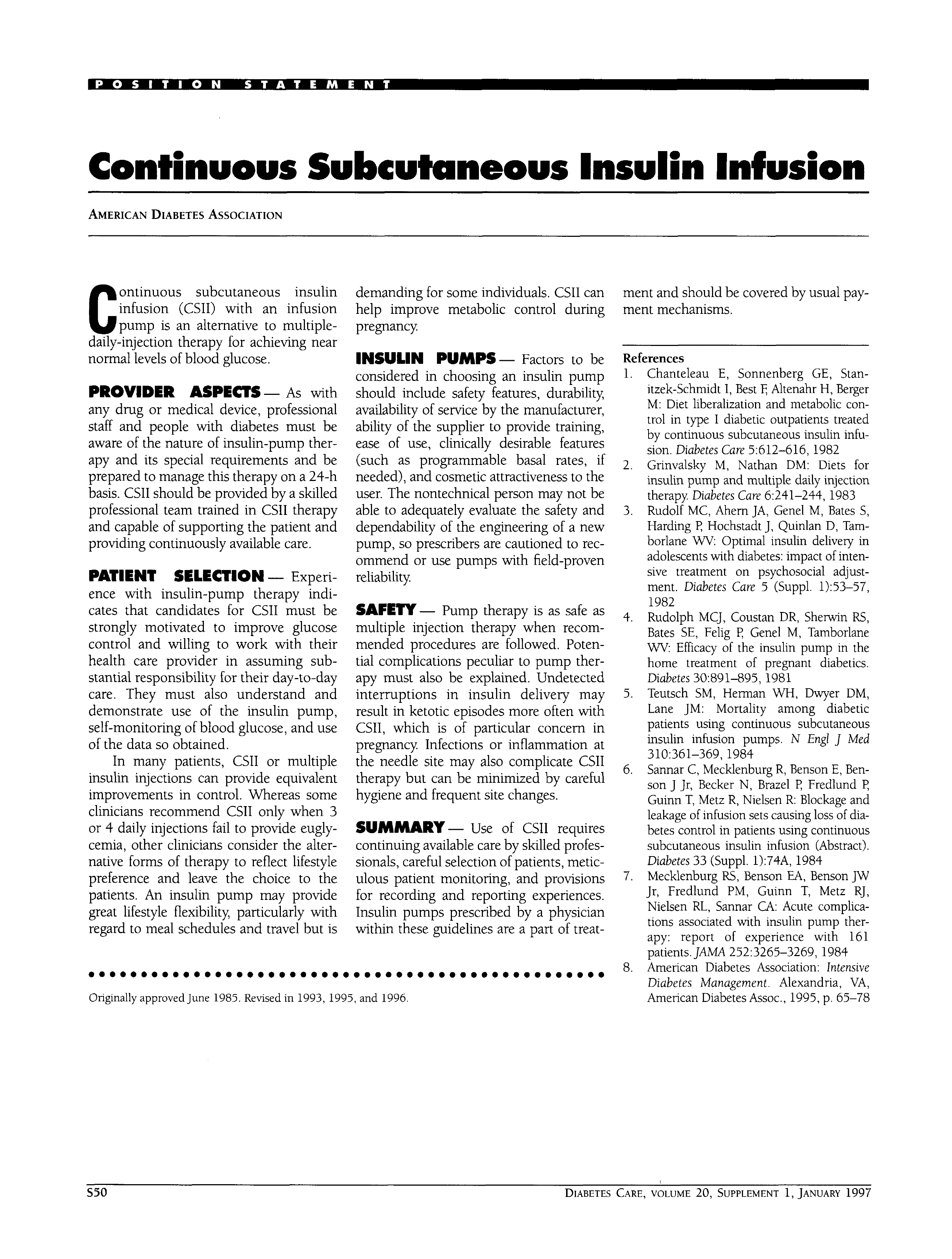First page of Continuous Subcutaneous Insulin Infusion