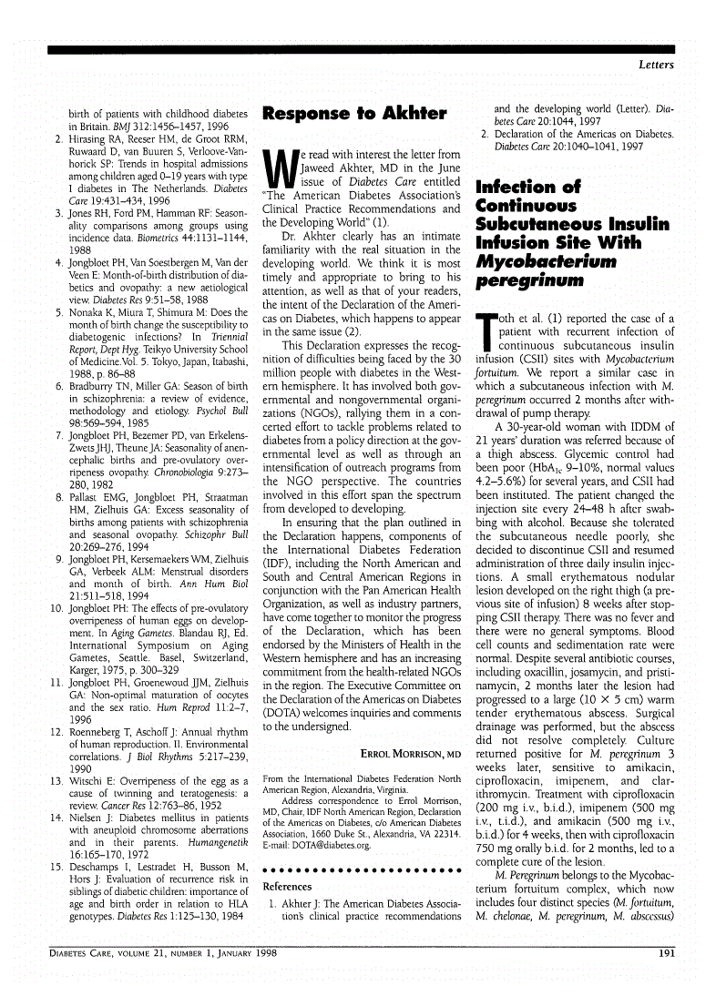 First page of Infection of Continuous Subcutaneous Insulin Infusion Site With <italic>Mycobacterium peregrinum</italic>