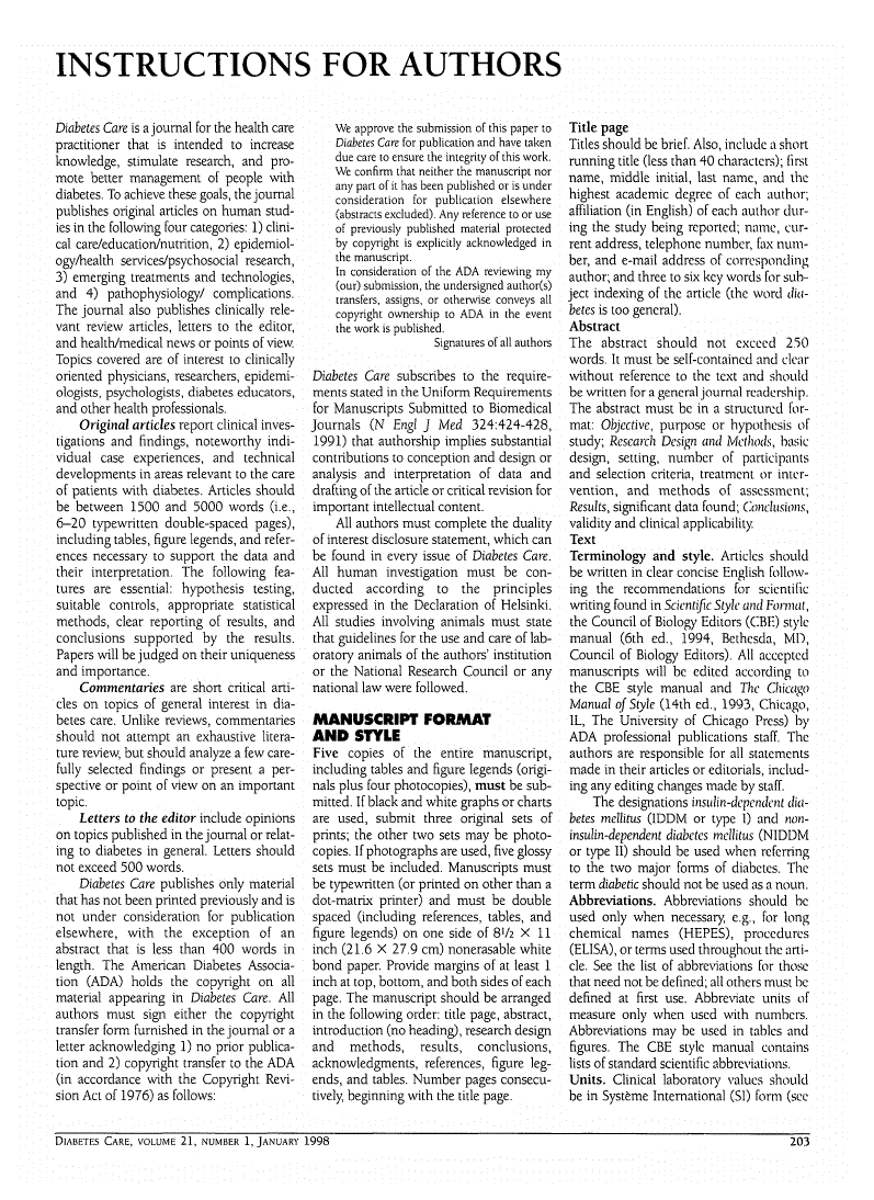 First page of Instructions for Authors
