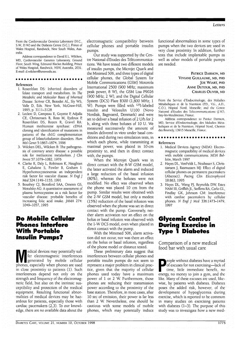 First page of Glycemic Control During Exercise in Type 1 Diabetes: Comparison of a new medical food bar with usual care