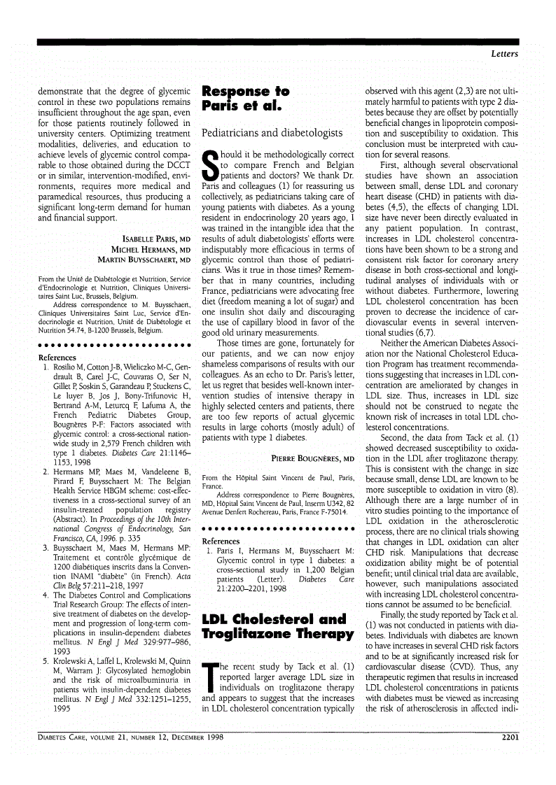 First page of Response to Paris et al: Pediatricians and diabetologists
