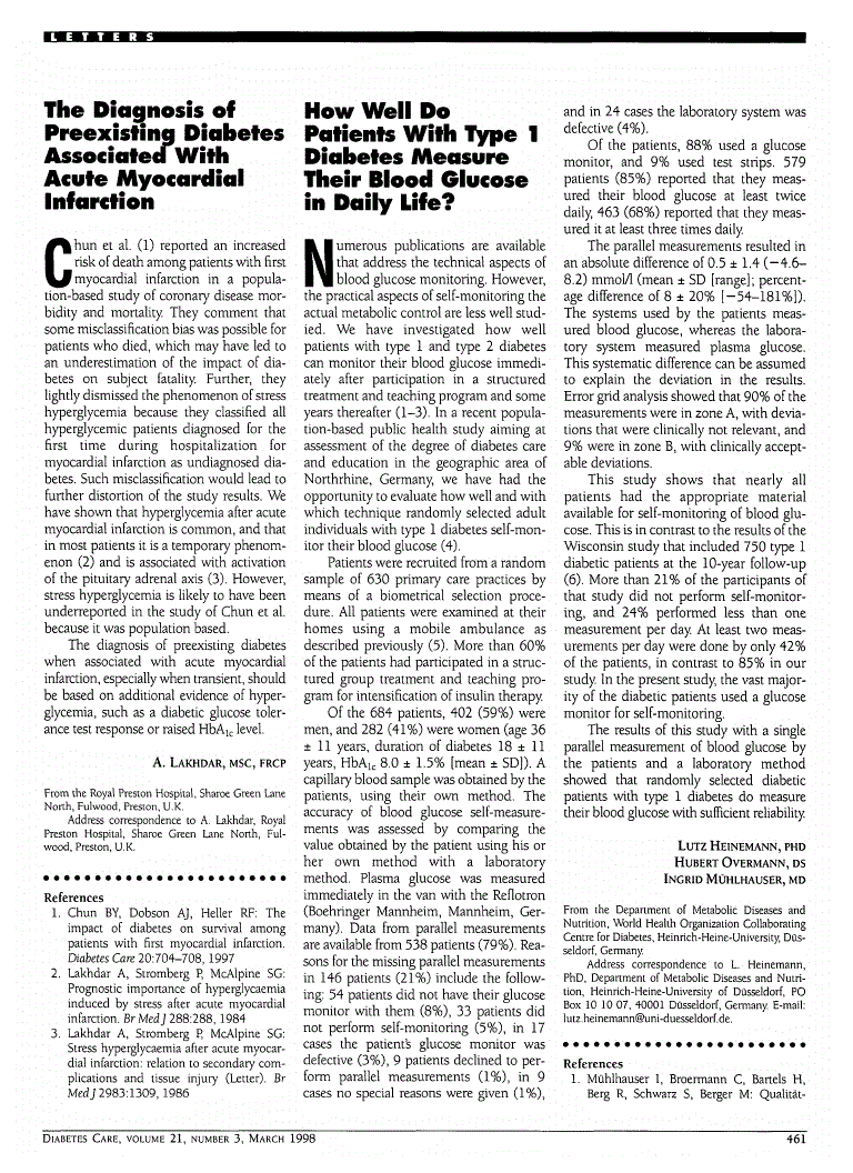 First page of How Well Do Patients With Type 1 Diabetes Measure Their Blood Glucose in Daily Life?