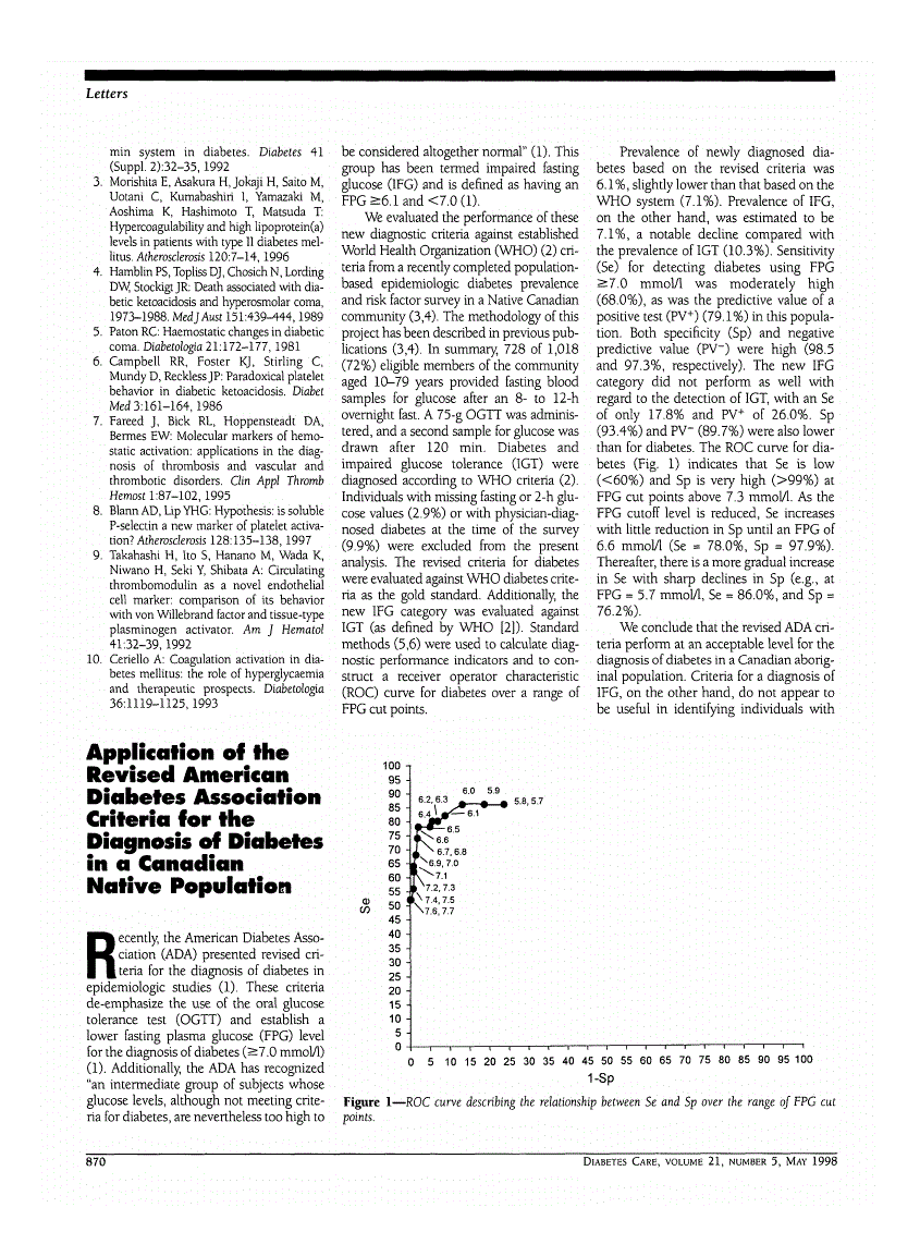 First page of Application of the Revised American Diabetes Association Criteria for the Diagnosis of Diabetes in a Canadian Native Population