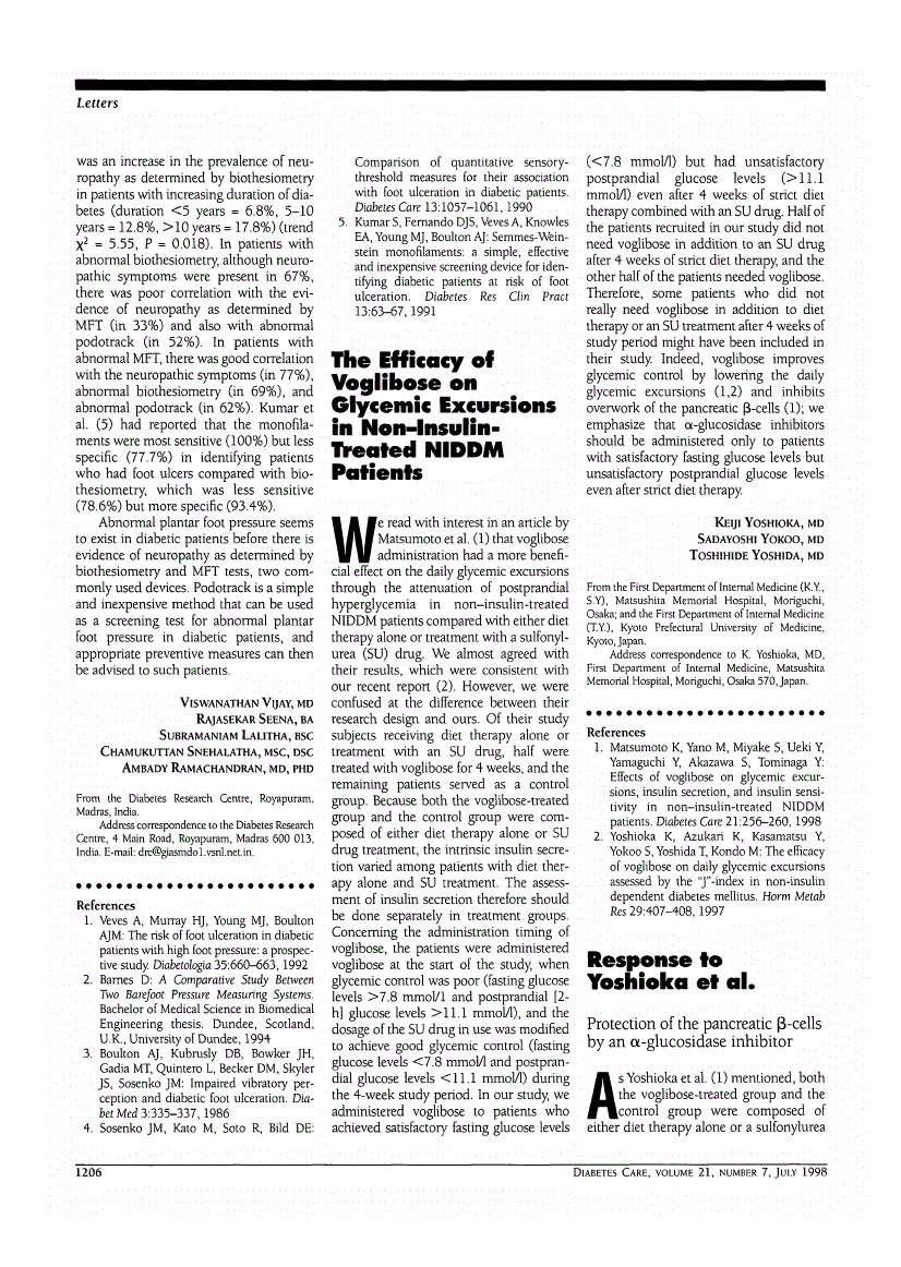 First page of Response to Yoshioka et al.: Protection of the pancreatic (β-cells by an α-glucosidase inhibitor