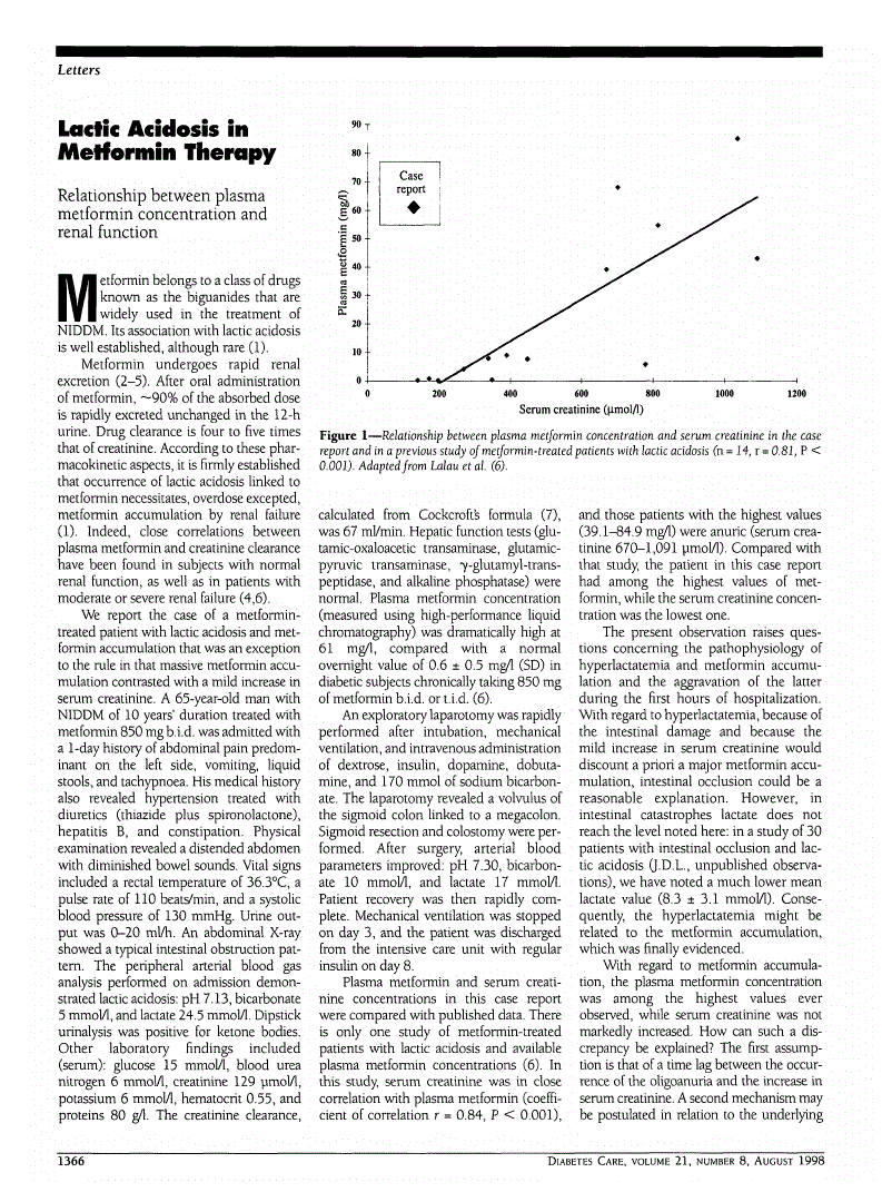 First page of Lactic Acidosis in Metformin Therapy: Relationship between plasma metformin concentration and renal function