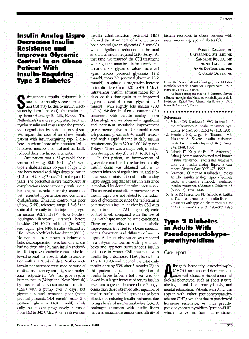 First page of Type 2 Diabetes in Adults With Pseudopseudohypo-parathyroidism: Case report