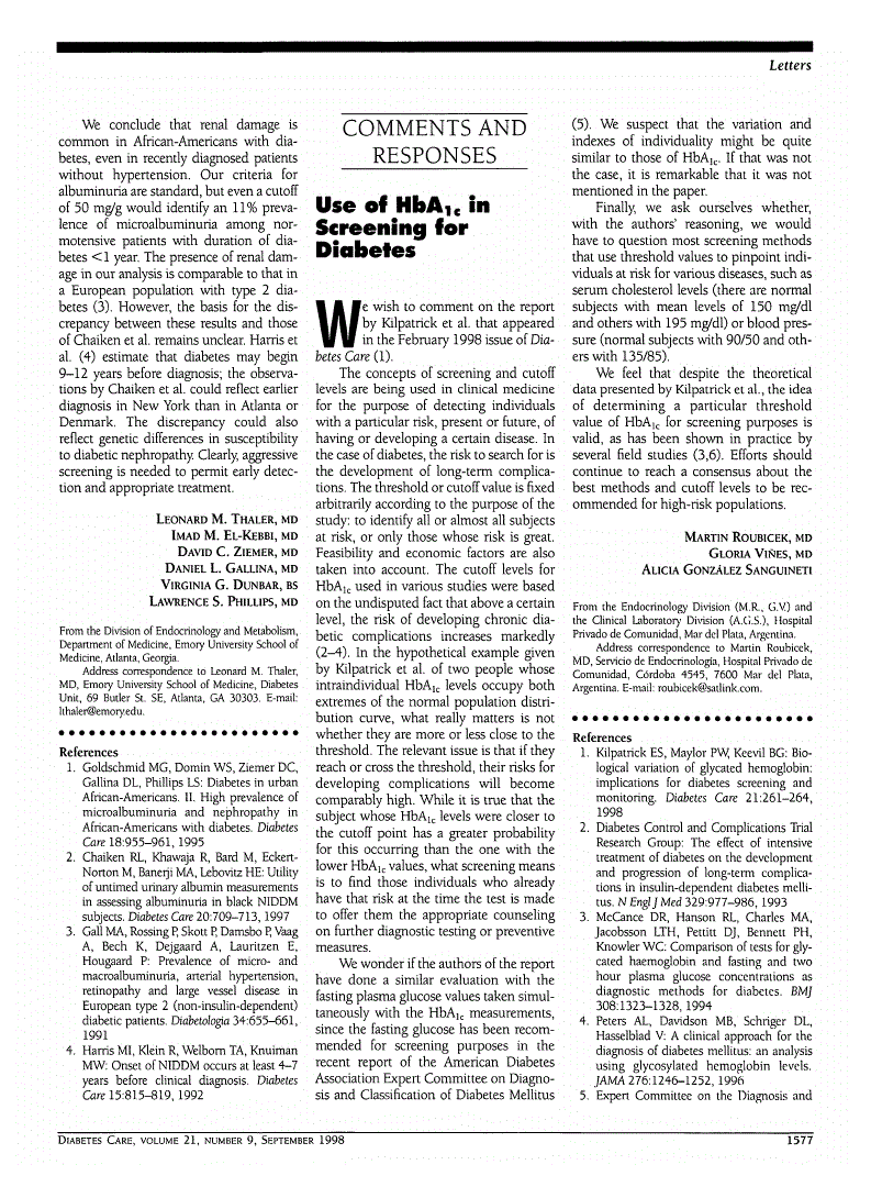 First page of Use of HbA<sub>1c</sub> in Screening for Diabetes