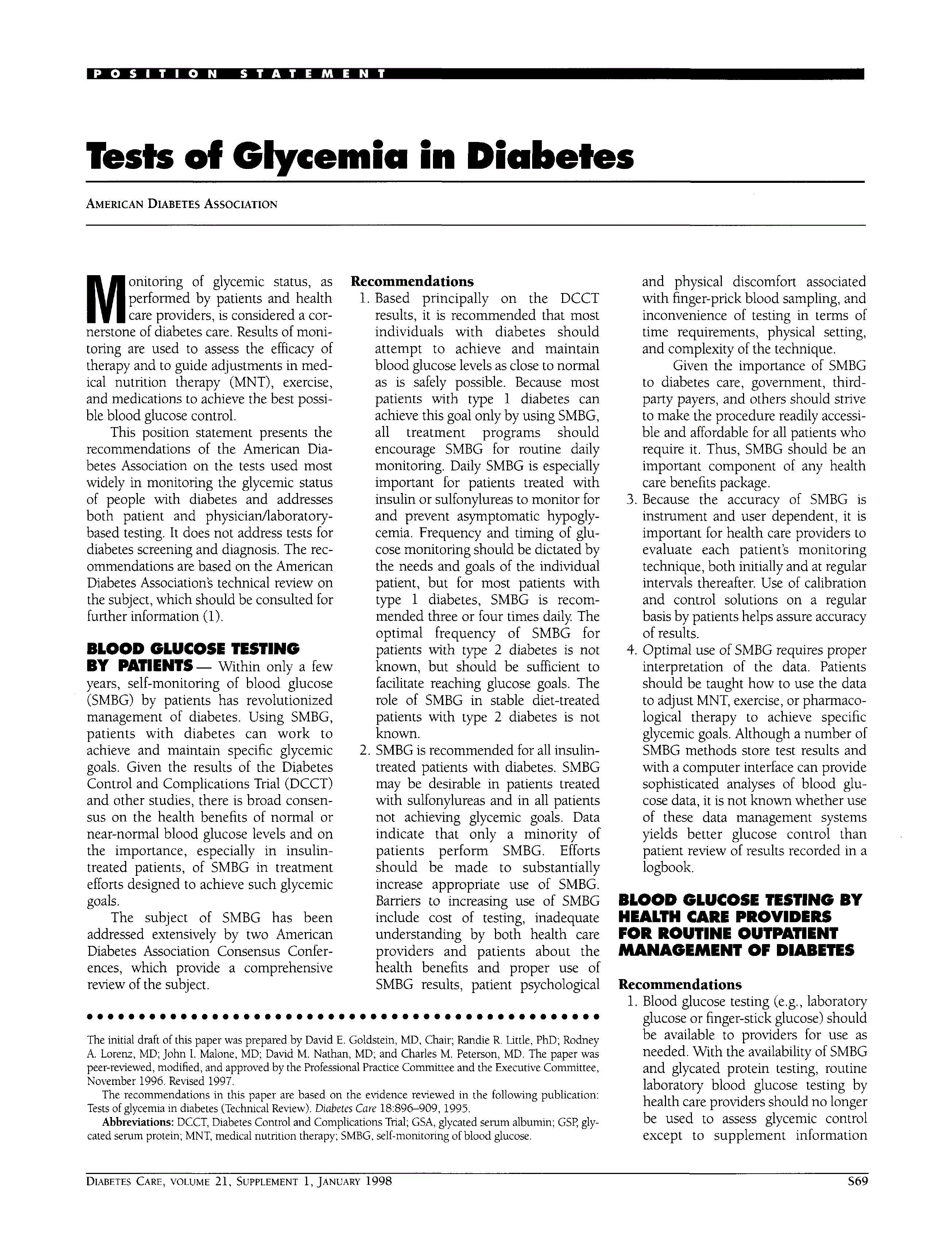 First page of Tests of Glycemia in Diabetes