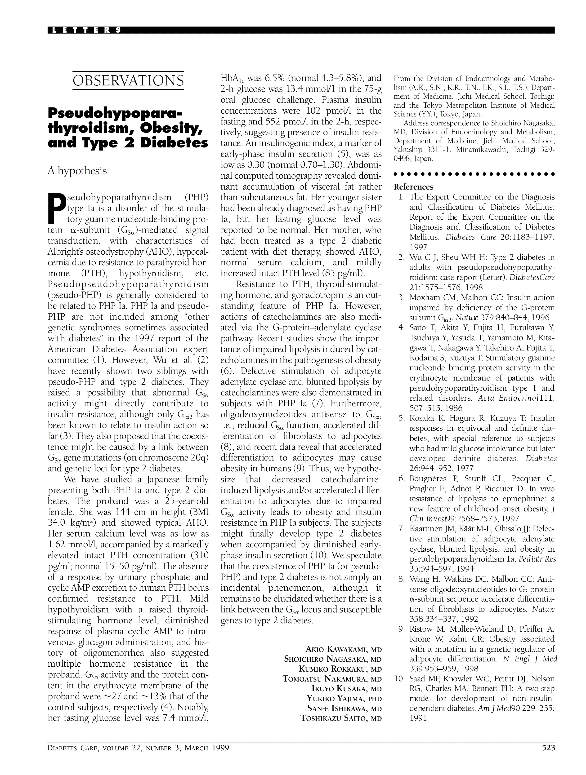 First page of Pseudohypoparathyroidism, obesity, and type 2 diabetes. A hypothesis.