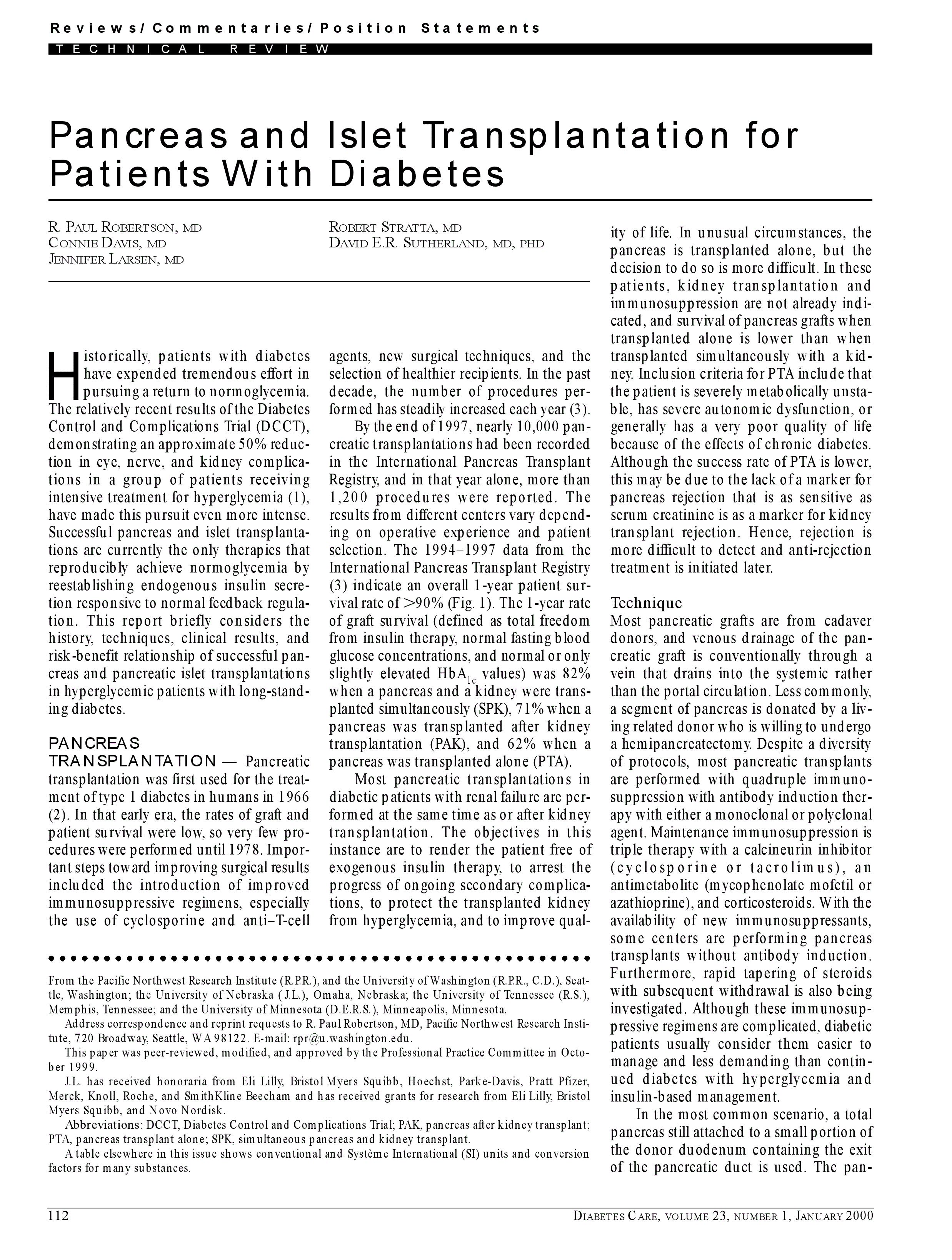 First page of Pancreas and islet transplantation for patients with diabetes.