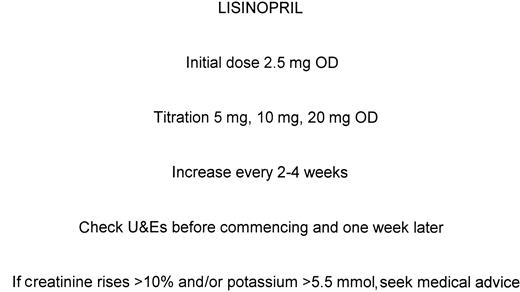 Figure 2—. Salford guideline for initiating and titrating ACE inhibition. OD, once daily; U&E, urea and electrolyte.