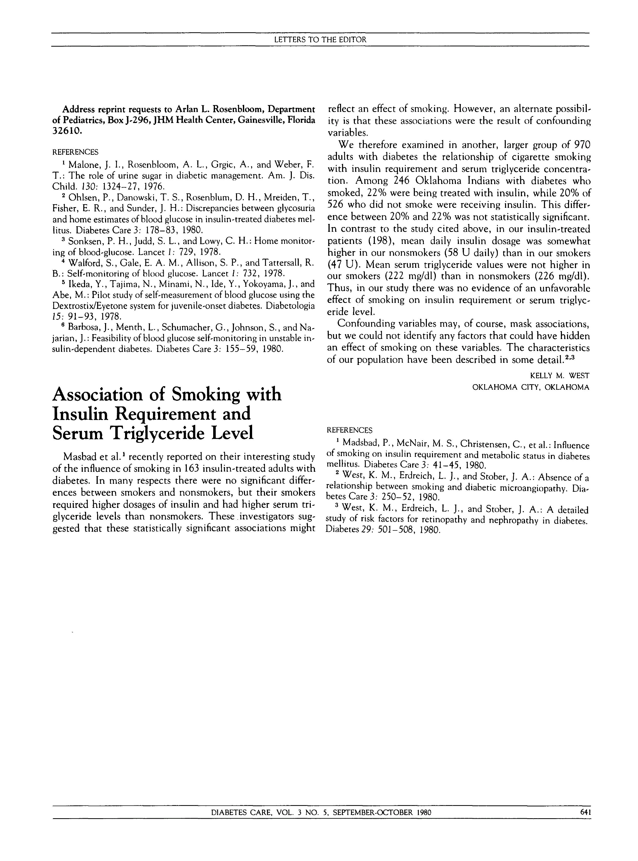 First page of Association of Smoking with Insulin Requirement and Serum Triglyceride Level
