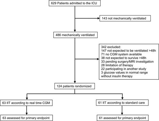 Figure 1. Trial profile. IIT, intensive insulin therapy; MRI, magnetic resonance imaging.
