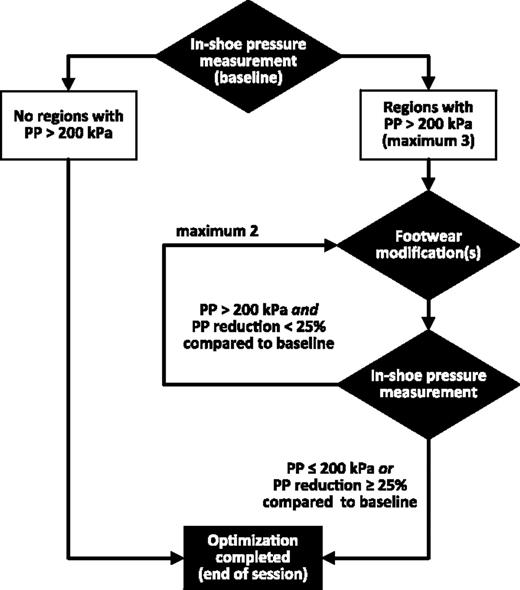 Figure 1. Schematic diagram of the footwear optimization algorithm used in the study. PP, peak pressure.