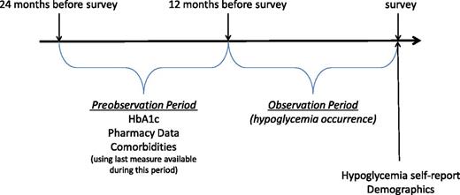Figure 2. Timing of the DISTANCE survey, occurrence of hypoglycemia, and collection of key variables for the study.