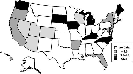 Figure 1. Age- and race-adjusted GDM prevalence in 23 states, SID 2008.