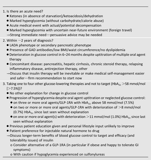 “Algorithm” for starting/shifting insulin therapy