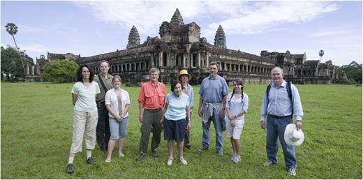Maria Gordon Buse, MD, and a portion of her extended family of colleagues, trainees, and progeny in Angkor Wat, Cambodia, July 2007. Left to right: Anne Peters, Mark Harmel, Maggie Burant, Charles Burant, Maria Gordon Buse, Linda Cann, Richard Kahn, Stephanie Kahn, and John Buse (courtesy of Mark Harmel).