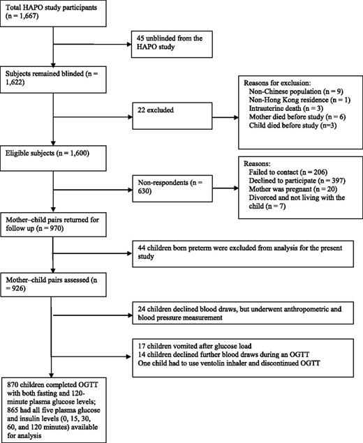 Figure 1. Flowchart of HAPO study participants from the Hong Kong field center and eligible subjects in the follow-up study.