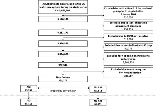 Figure 1. Flow of eligible hospitalizations and patients. ESRD, end-stage renal disease.