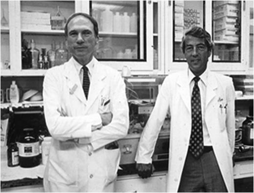 Dan Foster (left) and Denis McGarry in the laboratory, circa 1982.
