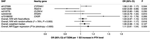 Figure 4. Association between S-PTH levels and T2DM in MR analysis. IVW, inverse variance weighted.