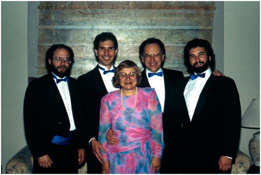 Porte family at Banting Lecture, 1990. Left to right: Kenneth (son), Jeffrey (son), Eunice (wife), Dan, Michael (son)