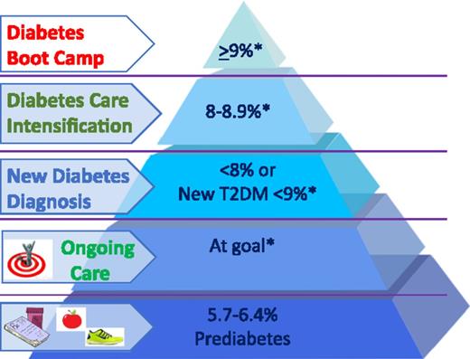 Figure 4. Risk stratification for MedStar’s diabetes care pathway. *DSMES and medication nutrition therapy referral. T2DM, type 2 diabetes mellitus.