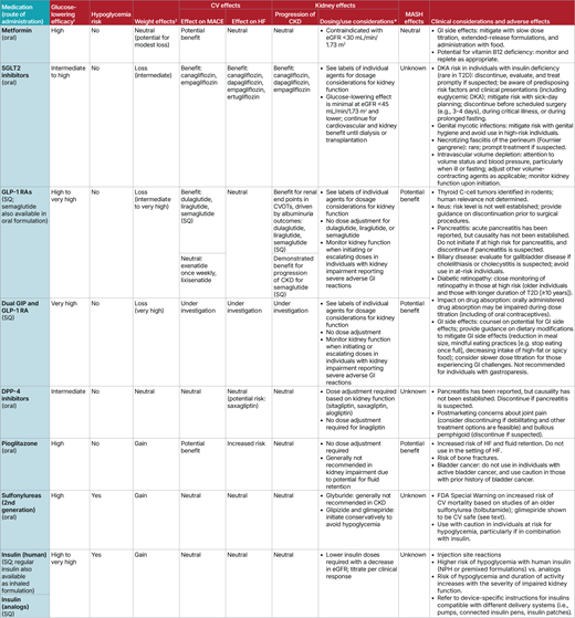 Features of medications for lowering glucose in type 2 diabetes