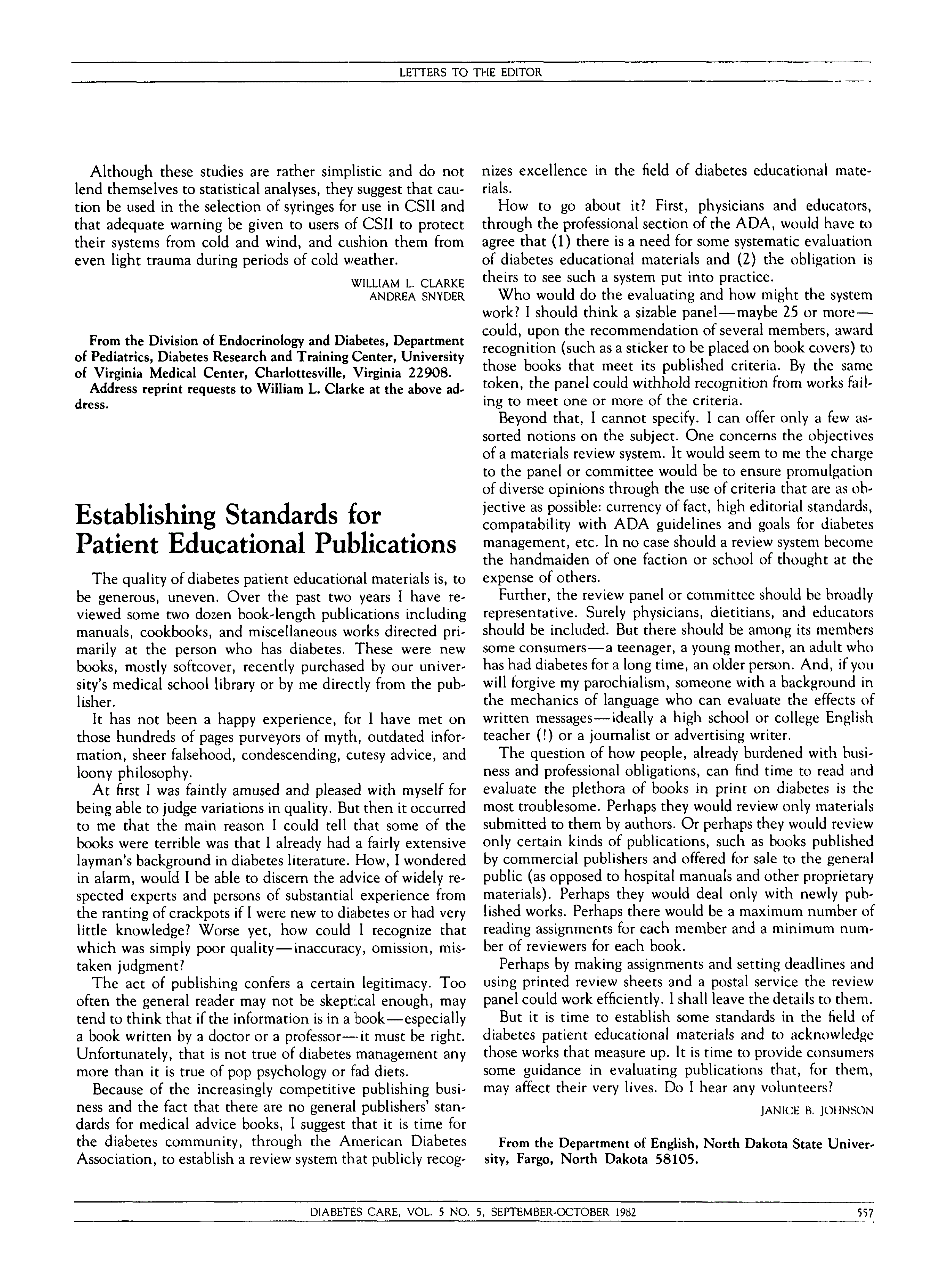 First page of Establishing Standards for Patient Educational Publications