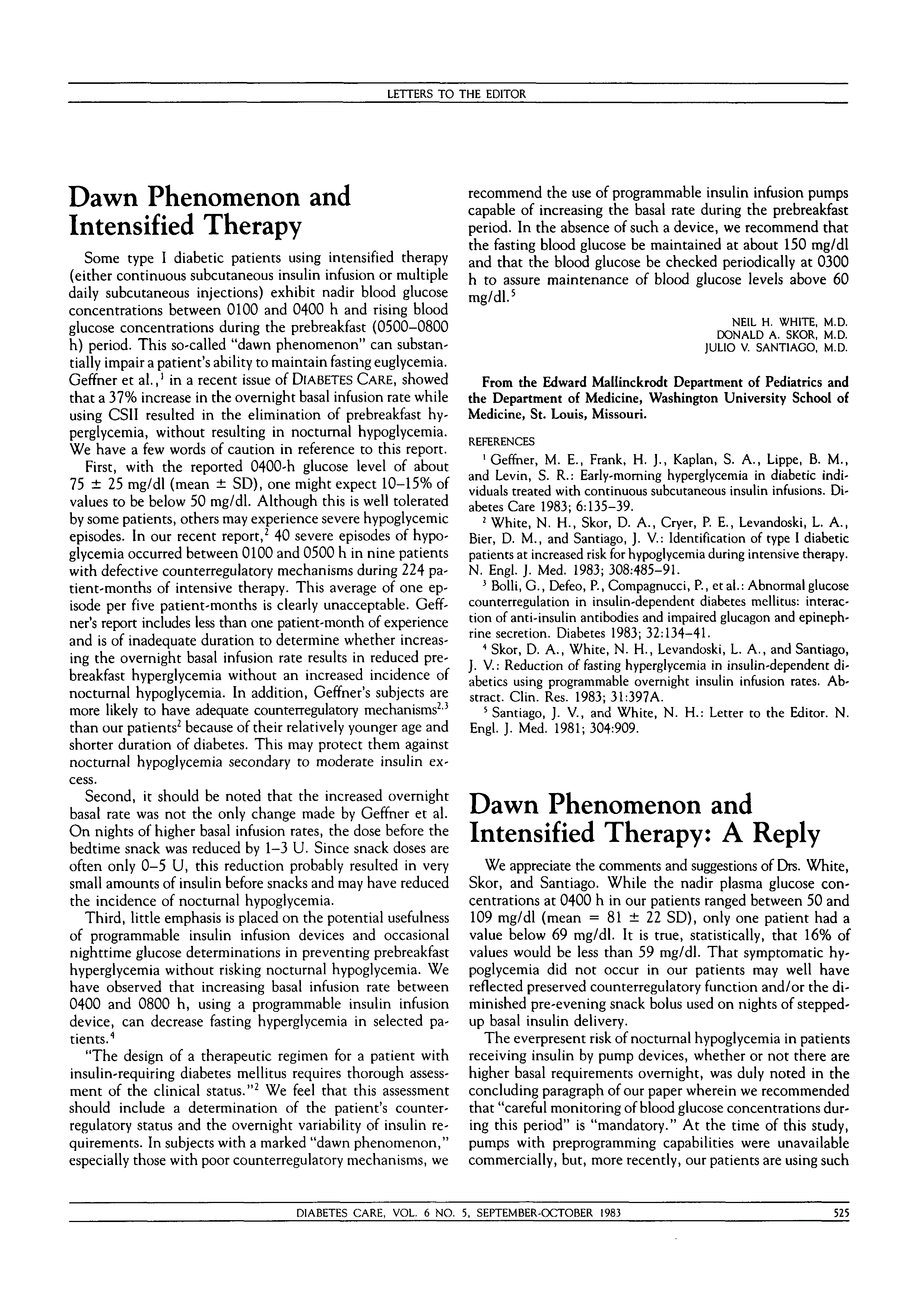 First page of Dawn Phenomenon and Intensified Therapy