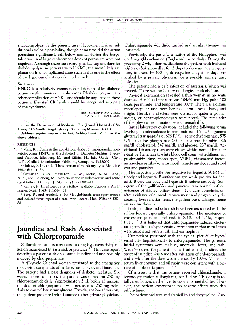 First page of Jaundice and Rash Associated with Chlorpropamide