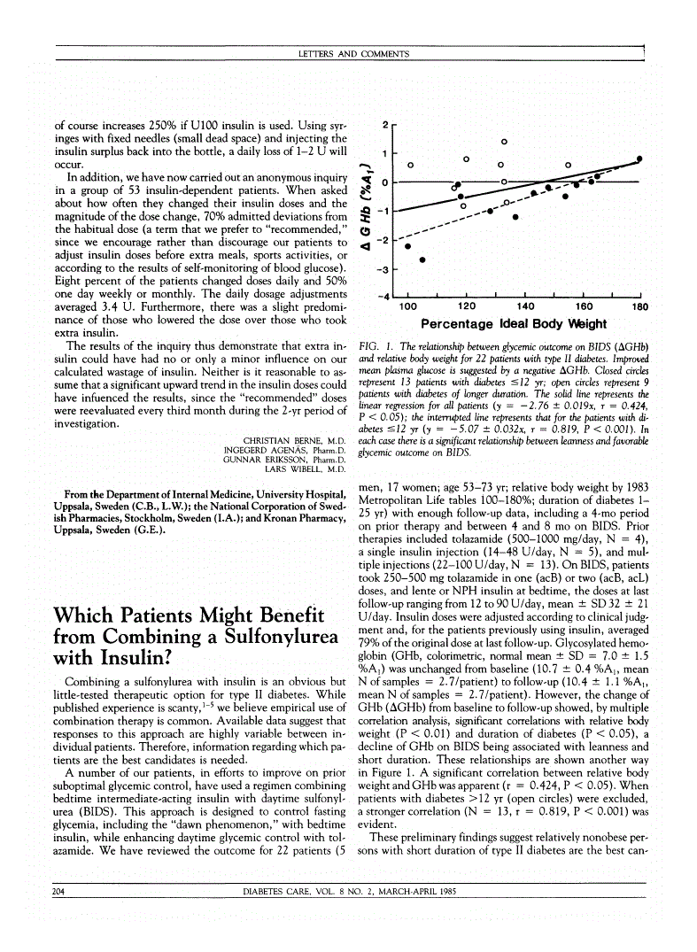 First page of Which Patients Might Benefit from Combining a Sulfonylurea with Insulin?