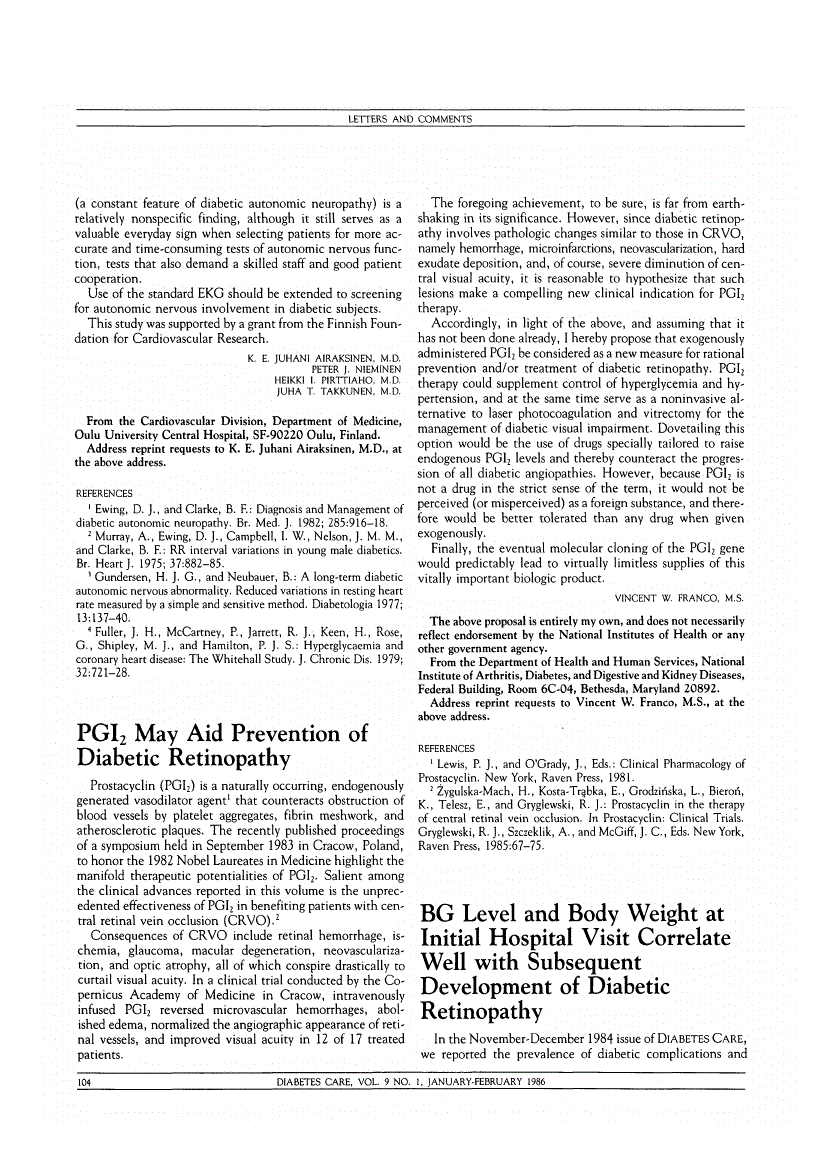 First page of BG Level and Body Weight at Initial Hospital Visit Correlate Well with Subsequent Development of Diabetic Retinopathy