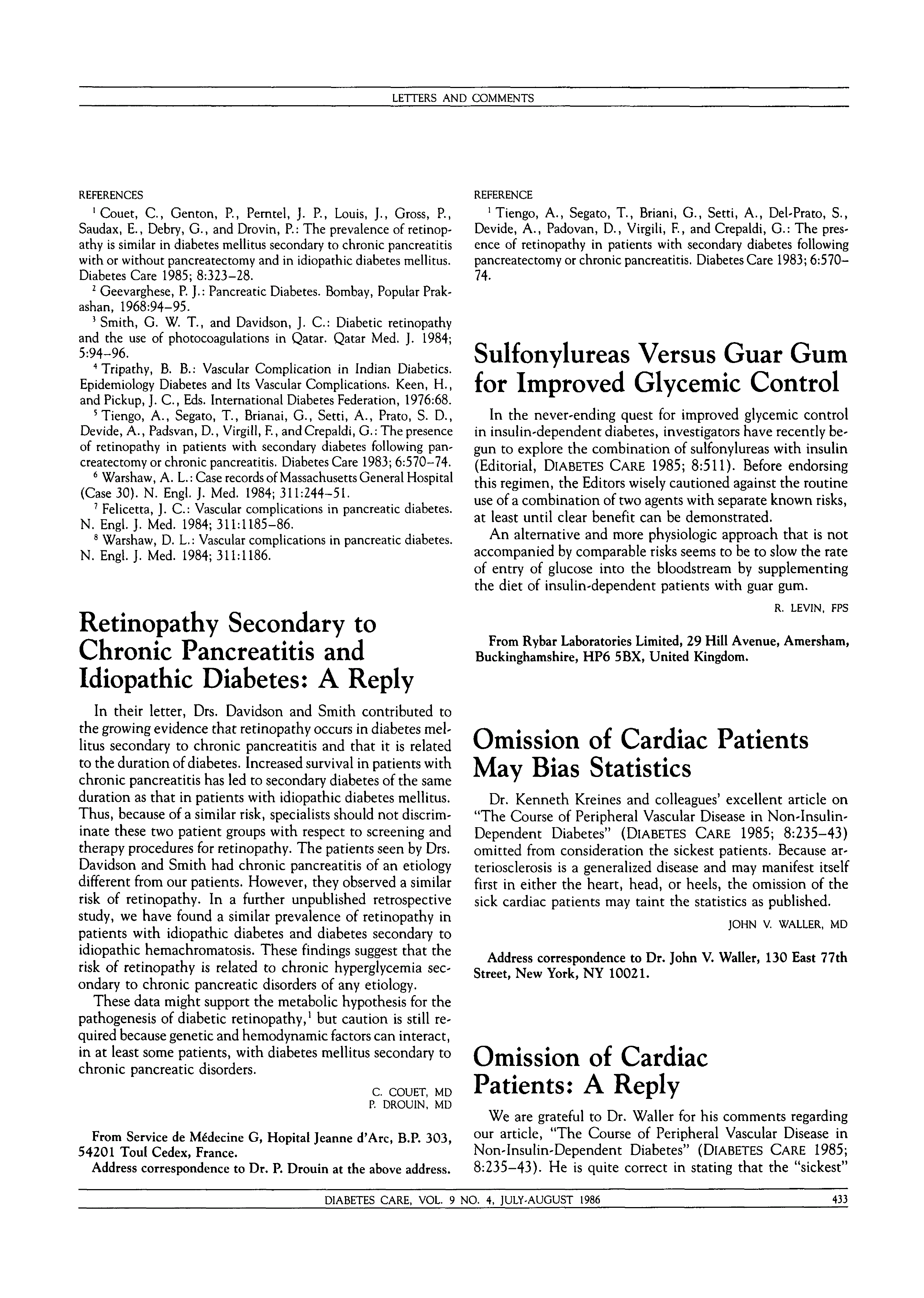 Sulfonylureas Versus Guar Gum for Improved Glycemic Control Diabetes