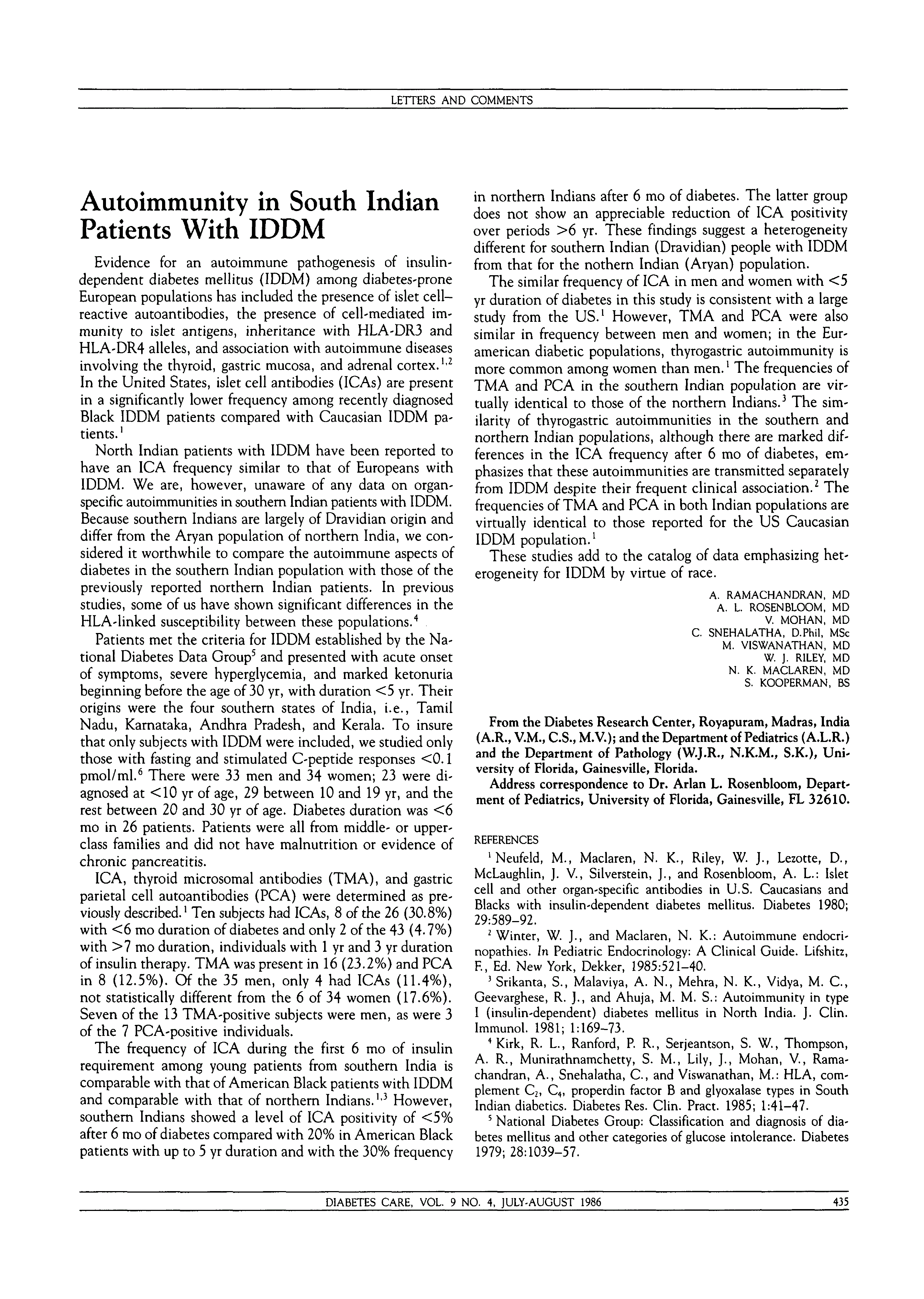First page of Autoimmunity in South Indian Patients With IDDM
