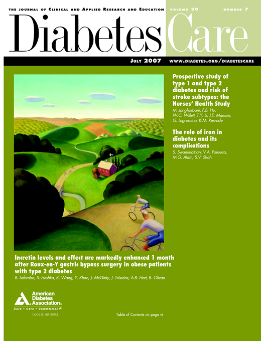 Diabetes Care Cover Image for Volume 30, Issue 7